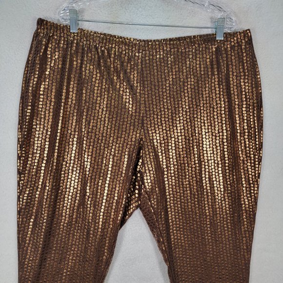 NWT Antthony Bronze Metallic Polka Dot Pull On Slim Skinny Legging Trouser - Picture 2 of 15